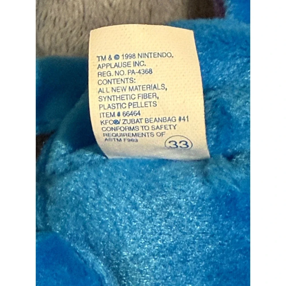 Vintage 1998 Nintendo Pokemon Zubat Beanbag Plush Applause KFC Toy 66464 Blue